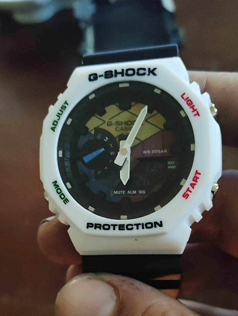 G-Shock White Bezel Black Band Analog-Digital Sport Watch